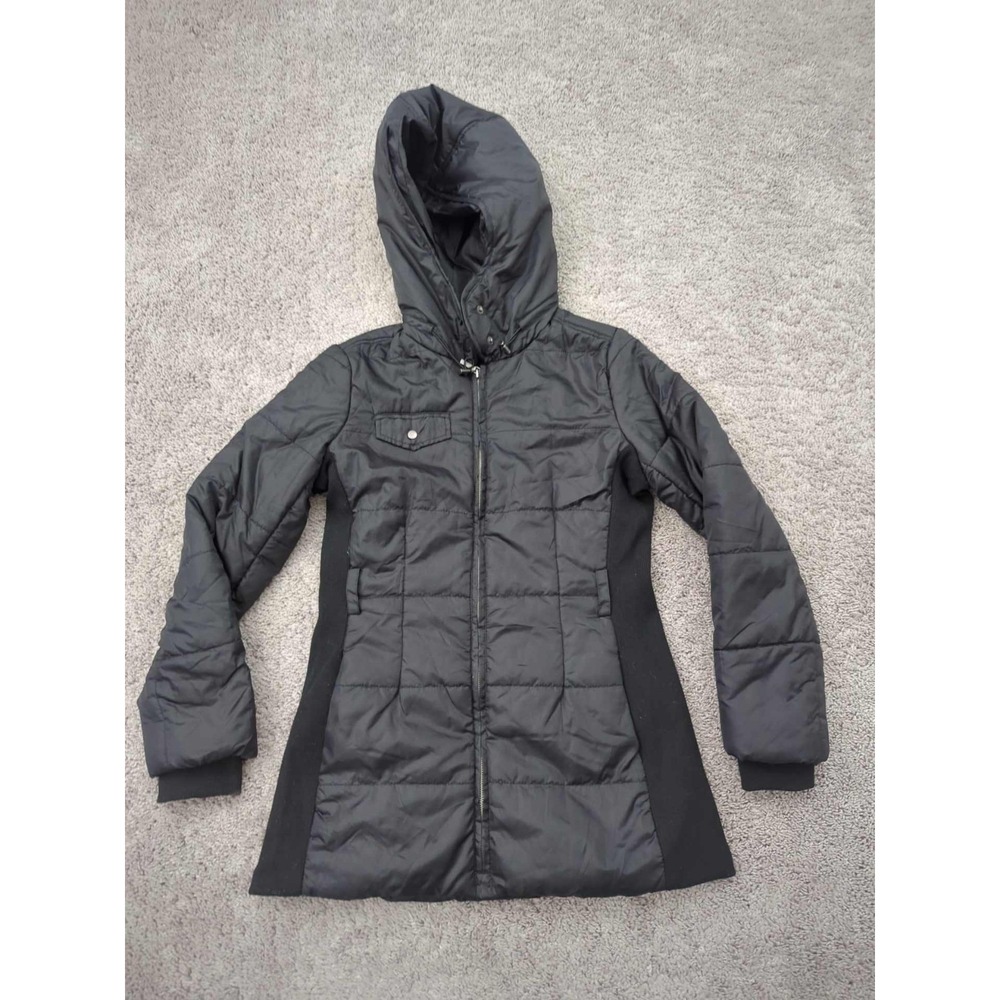 Converse One Star Puffer Coat Womens XS Black Long Sleeve Full Zip Hooded